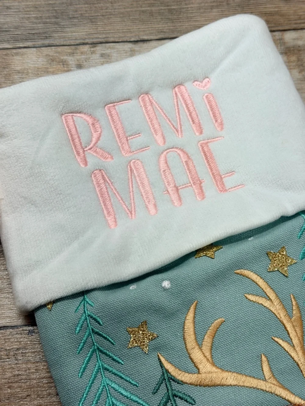 PERSONALIZED WITH REMI MAE = Stephen Joseph Reindeer Christmas Stocking